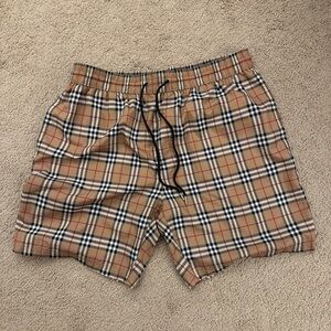 Burberry Checkered Drawstring Shorts in Tan and Black